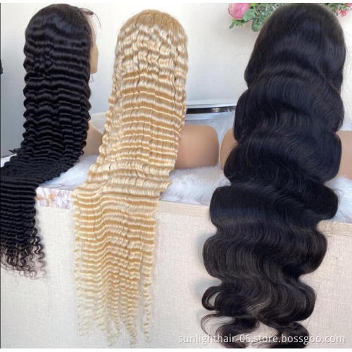 Wholesale long Virgin Hair Wig 150% Natural Virgin Brazilian Deep Wave Human Hair Full Cuticle Aligned Peruvian Lace Front Wig